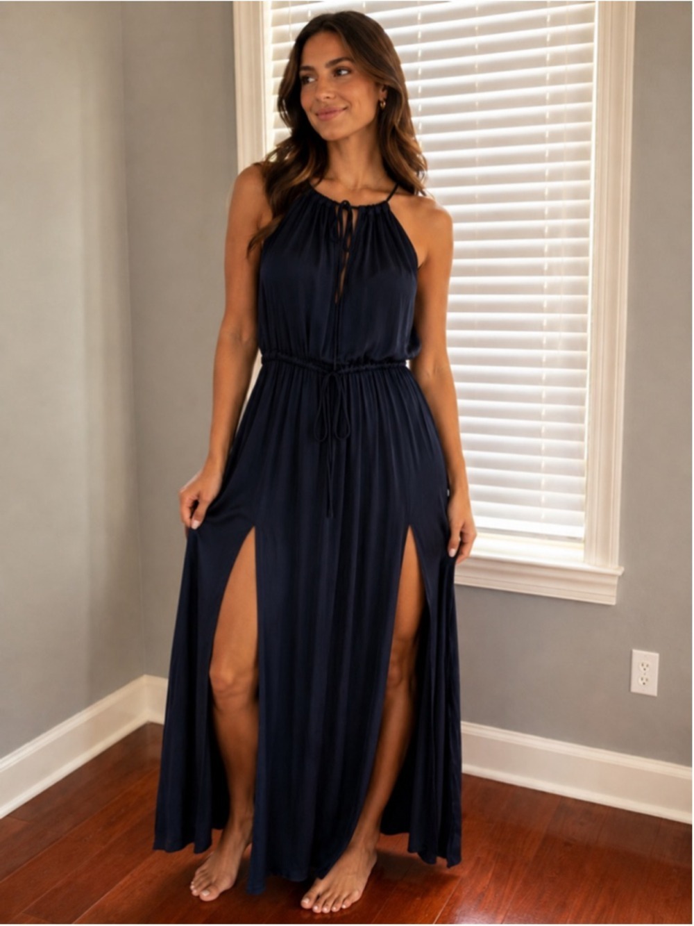 Women's Stillwater Navy Halter Maxi Dress S